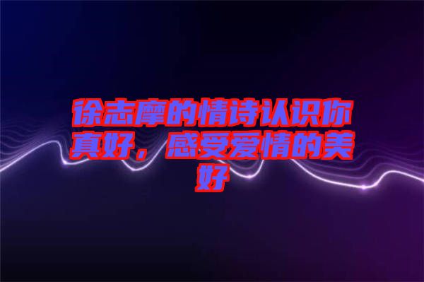 徐志摩的情詩(shī)認(rèn)識(shí)你真好，感受愛(ài)情的美好