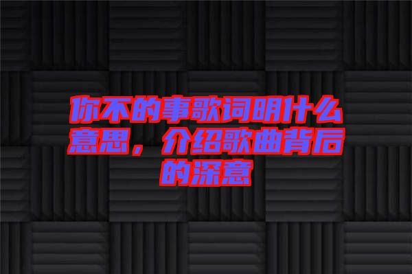 你不的事歌詞明什么意思，介紹歌曲背后的深意