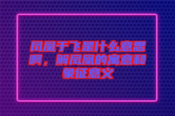 鳳凰于飛是什么意思啊，解鳳凰的寓意和象征意義