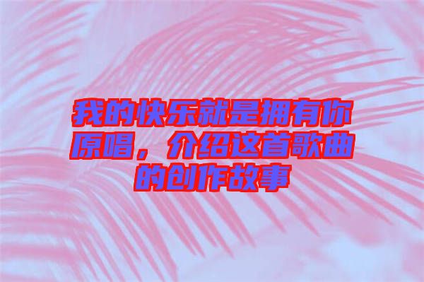 我的快樂就是擁有你原唱，介紹這首歌曲的創(chuàng)作故事