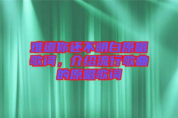 難道你還不明白原唱歌詞，介紹流行歌曲的原唱歌詞