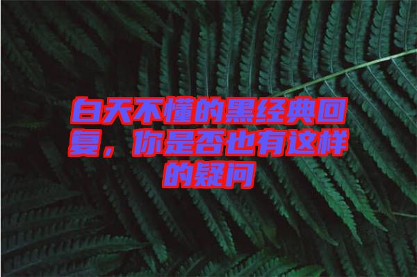 白天不懂的黑經典回復，你是否也有這樣的疑問