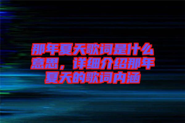 那年夏天歌詞是什么意思，詳細(xì)介紹那年夏天的歌詞內(nèi)涵