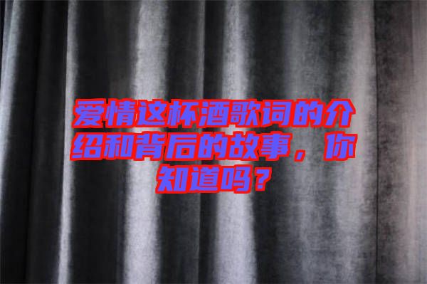 愛(ài)情這杯酒歌詞的介紹和背后的故事，你知道嗎？