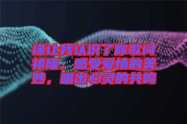 緣讓我認(rèn)識了你歌詞祁隆，感受愛情的美妙，唱出心靈的共鳴