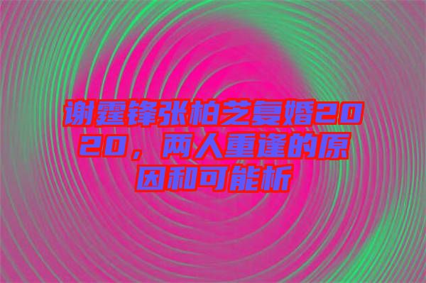 謝霆鋒張柏芝復(fù)婚2020，兩人重逢的原因和可能析