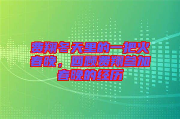 費(fèi)翔冬天里的一把火春晚，回顧費(fèi)翔參加春晚的經(jīng)歷