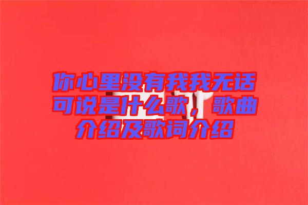 你心里沒有我我無話可說是什么歌，歌曲介紹及歌詞介紹