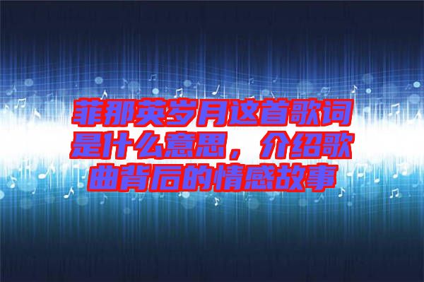 菲那英歲月這首歌詞是什么意思，介紹歌曲背后的情感故事