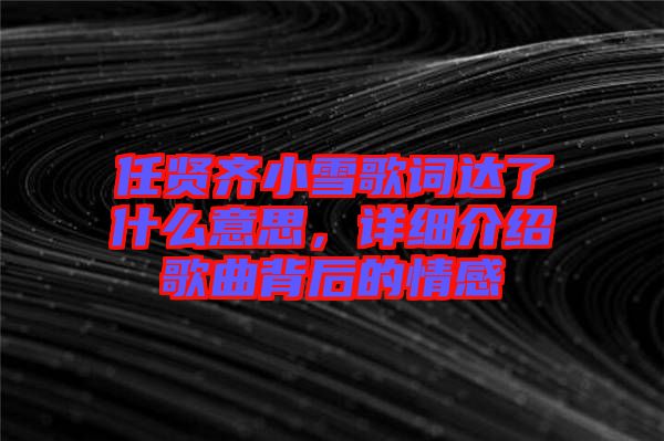 任賢齊小雪歌詞達了什么意思，詳細介紹歌曲背后的情感