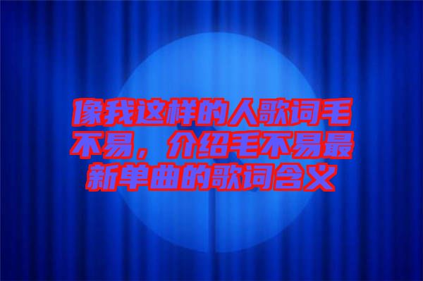 像我這樣的人歌詞毛不易，介紹毛不易最新單曲的歌詞含義