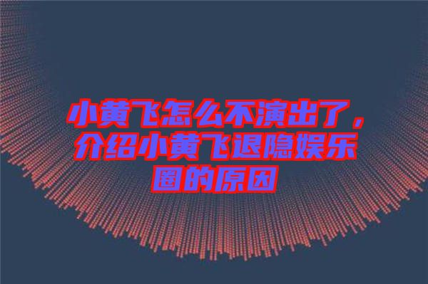 小黃飛怎么不演出了，介紹小黃飛退隱娛樂圈的原因